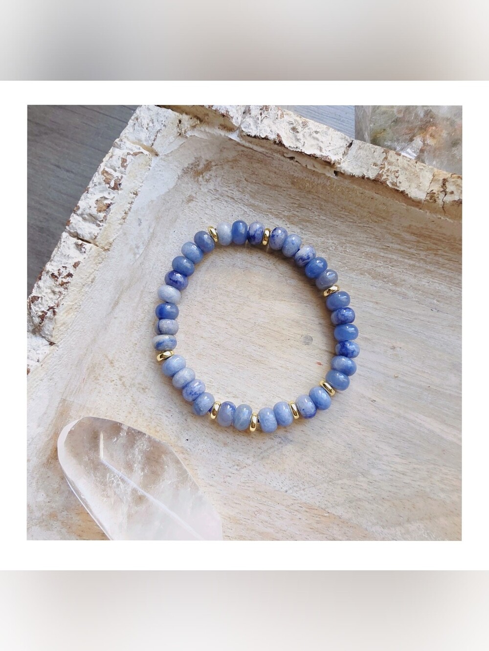 Blue Aventurine Beaded Stretch Bracelet with Gold Accent | 8mm | Natural Crystal